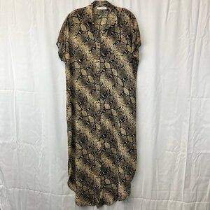 Harper Wren Womens Shirt Dress Multicolor Maxi Snake Print Button Short Sleeve M